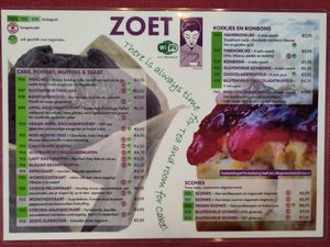 Menu for sweets at De Theefabriek in Houwerzijl