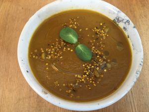 Soup of the week : carrot and pear at Pequeno Café e Bistrô - Arroios in Lisbon