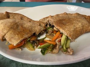 Vegan empanada with mushrooms and veggies  at Estrella Negra in San Pedro De Atacama