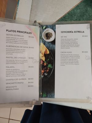 Menu at Estrella Negra in San Pedro De Atacama