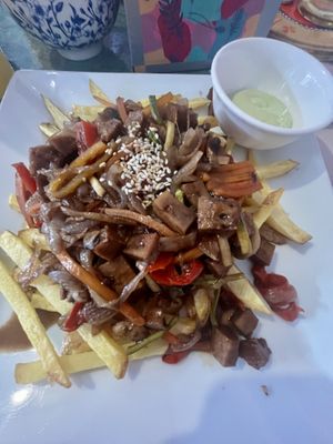 Vegan chorrillana  at Estrella Negra in San Pedro De Atacama