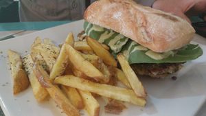 Lentil burger  at Estrella Negra in San Pedro De Atacama
