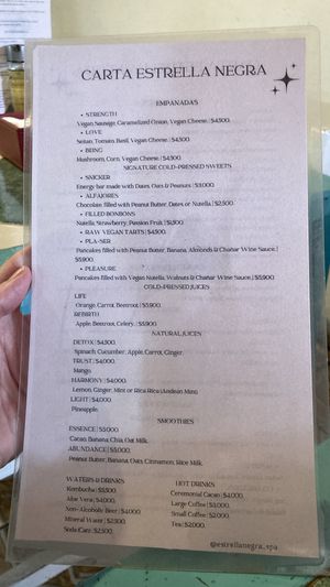 Menu December 2025  at Estrella Negra in San Pedro De Atacama