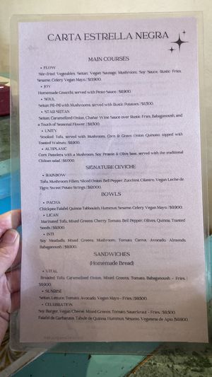 Menu December 2025  at Estrella Negra in San Pedro De Atacama