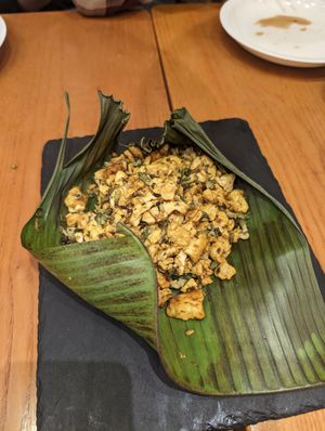 Tofu in scrambled egg style at Vegegood 素来很好 in Shanghai