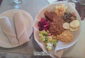 Vegan platter (served with injera bread) at Kokeb in Winnipeg
