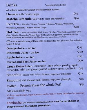 menu at Salud Para Vida in San Pedro La Laguna