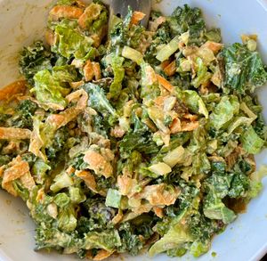 small kale salad with goddess dressing  at Salud Para Vida in San Pedro La Laguna