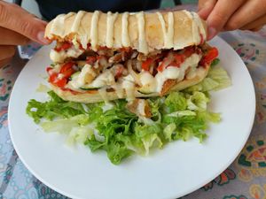 Chicken parmesan sandwich at Salud Para Vida in San Pedro La Laguna