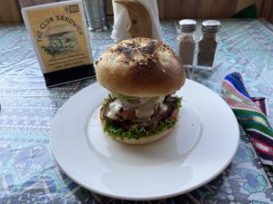 Best vegan chicken burger of my life!  at Salud Para Vida in San Pedro La Laguna