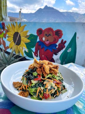 Crispy chick’n ranch salad,  at Salud Para Vida in San Pedro La Laguna