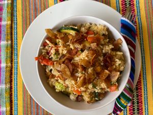 Spicy maple fried rice at Salud Para Vida in San Pedro La Laguna