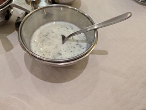 This is the one sauce which wasn't vegan so they let us know and took it back. (Comes with the papadams) at Azafran in Alicante