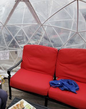 inside their outdoor experience - very COVID friendly at Coffin Ridge Boutique Winery in Meaford