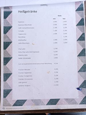 Menu drinks at Café Schwesterherz in Cologne