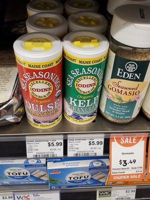 Vegan cooking ingredients include kelp flakes for chickpea "tuna" salad. at The Wedge Community Food Co-op in Minneapolis