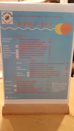 Summer menu at C'est Bon Salades Maison in Marseille