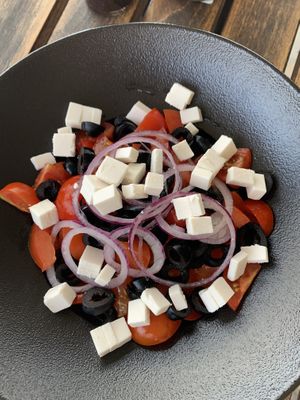 Greek salad (veganized - vegan feta substitute) at Cafinho in Piran