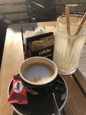 Coffee with oat milk and ginger lemonade   at Cafinho in Piran