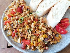 Delicious tofu scramble at Cafinho in Piran