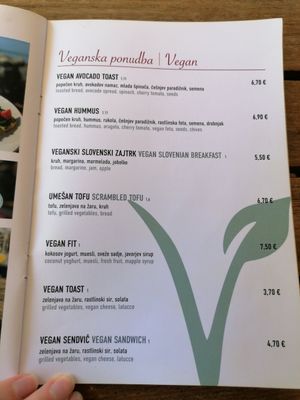 Vegan food menu at Cafinho in Piran