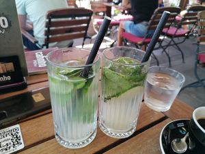 Detox lemonades (sugar free): lemonjuice, cucumber and mint at Cafinho in Piran