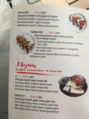 Humus toast (request no feta cheese) and vegan fit at Cafinho in Piran