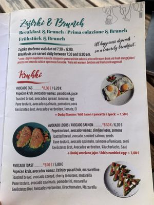 Brunch options avocado toast, just say no mozzarella  at Cafinho in Piran
