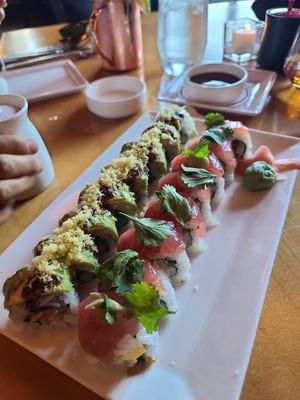 Sweet potato tempura roll and a salmon roll at Red Ginger in Traverse City