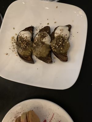 Eggplant with Baba Ganoush and almond cream  at Frank. in Brussels