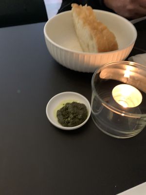 Focaccia with basil pesto (and no cheese, still creamy!)  at Frank. in Brussels