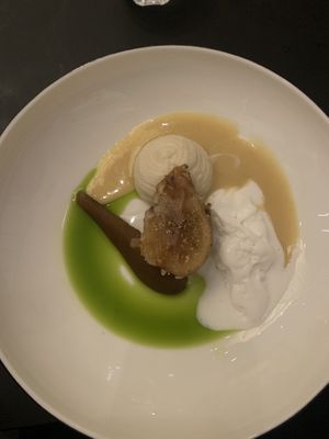 Dessert was pear and vegan sorbet. Caramelized pear on top! So Yummie and sweet!  at Frank. in Brussels