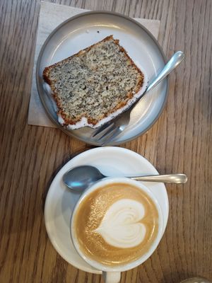 Lemon cake and cappuccino at Frank. in Brussels