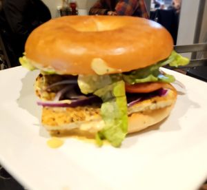 Tofu breakfast sandwich with special sauce. at Speckled Hen Coffee in Strasburg