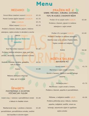 menu at Tasty Corner in Ljubljana