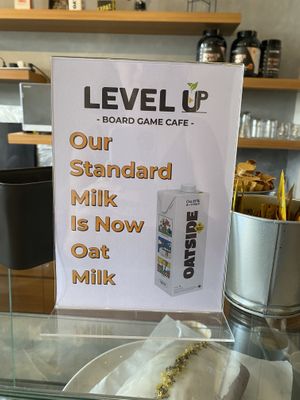 Standard milk: oat milk!!! 🥰  at Level Up Board Game Cafe in Seminyak