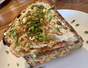 Cheese and tomato toastie - another angle.   at Level Up Board Game Cafe in Seminyak