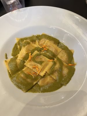 Squash ravioli with a citrus taste to sauce  at Street & Soul in Toledo