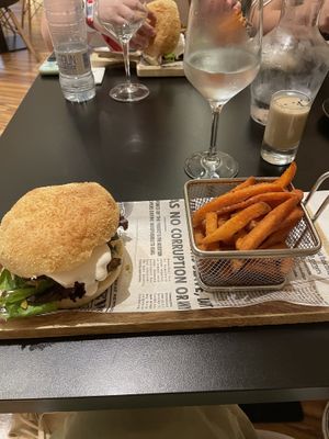 New York Chicken Burger & sweet potato fries  at Street & Soul in Toledo