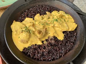 Arroz negro con carne vegetal y salsa thai  at Street & Soul in Toledo