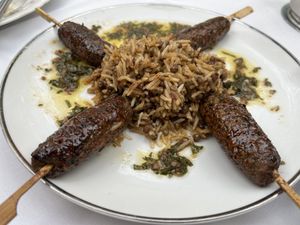 Vegan black sheep faux lamb and impossible beef brochettes   at Sonoma Wine Shop - La Bodega in Sebastopol