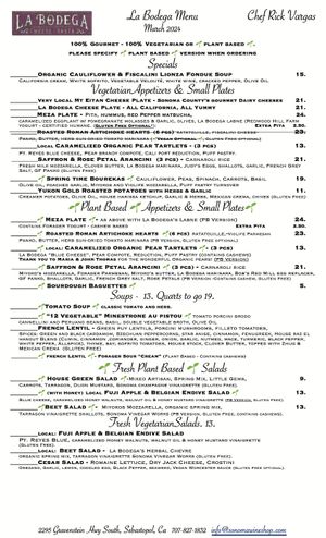 Our march menu. 100% gourmet. at Sonoma Wine Shop - La Bodega in Sebastopol
