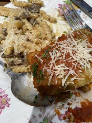 Vegan mushroom pasta dish and stuffed cabbage dish  at Sonoma Wine Shop - La Bodega in Sebastopol