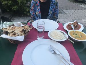 Yellow lentil daal, veggie balls and naan  at Shiva in St Johann In Tirol