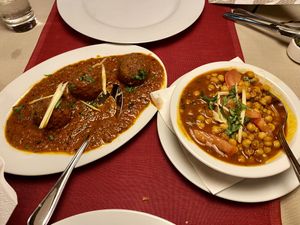Vegan veggie balls in masala sauce and chickpeas in spicy sauce at Shiva in St Johann In Tirol