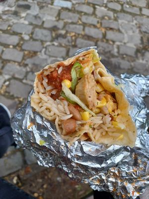 Vegan chicken burrito at Donki in Brussels
