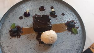 Vegan brownie with soy ice cream at The Red Bank in Carrick-on-shannon