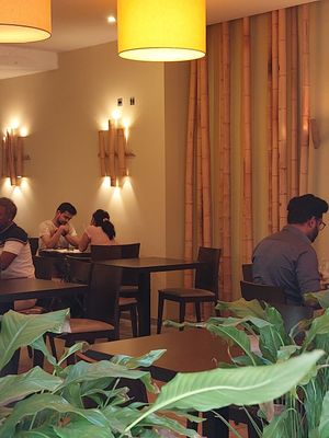 Interior of the restaurant at SJ SouthIndian Food in Mannheim