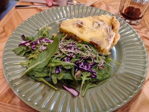 Vegan quiche with sausage  at Las in Zakopane