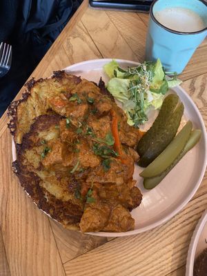 potato pancakes with goulash   at Las in Zakopane